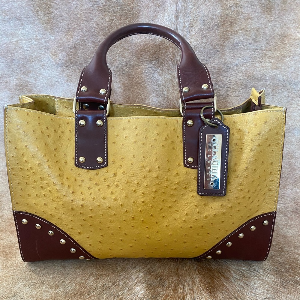 ostrich leather yellow handbag.